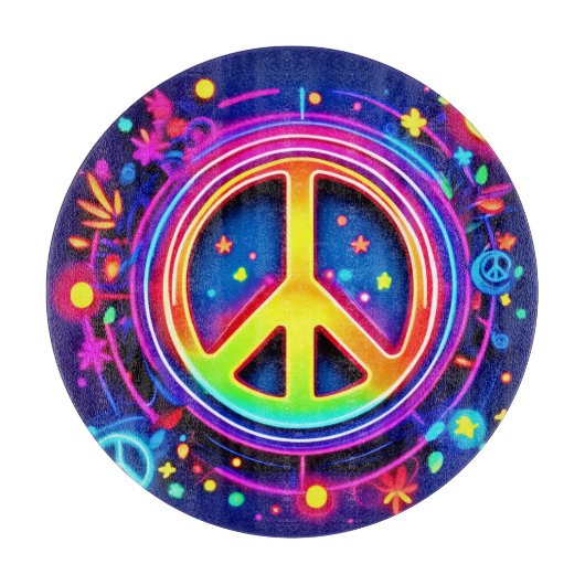 Neon Peace Symbol Art Schneidebrett (Vorderseite)