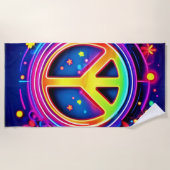 Neon Peace Symbol Art Strandtuch (Vorderseite)
