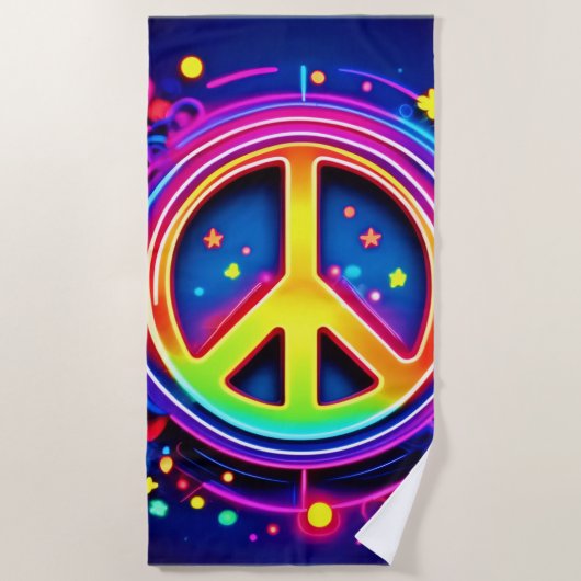 Neon Peace Symbol Art Strandtuch (Vorderseite)