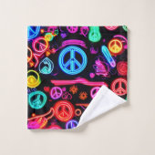 Neon Peace Symbolmuster Badhandtuch Set (Waschlappen)