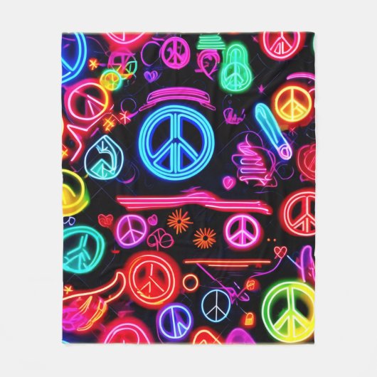 Neon Peace Symbolmuster Fleecedecke (Vorderseite)