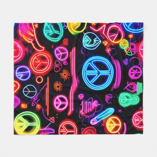 Neon Peace Symbolmuster Fleecedecke (Vorderseite (Horizontal))