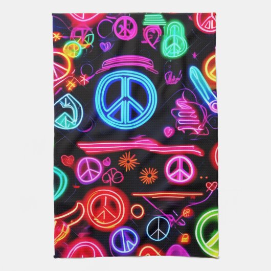 Neon Peace Symbolmuster Geschirrtuch (Vertikal)