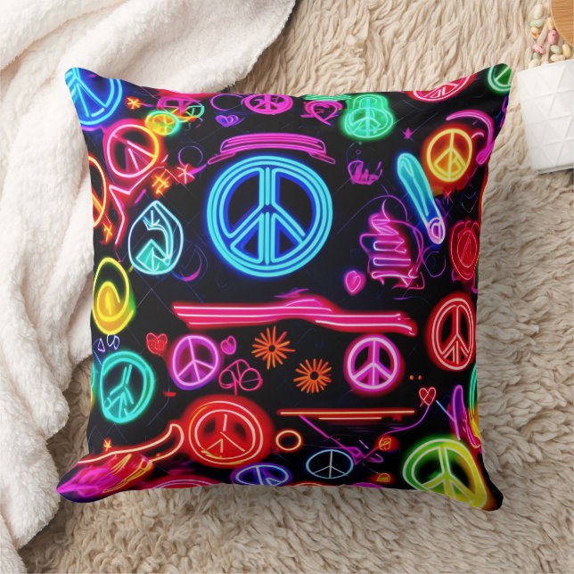 Neon Peace Symbolmuster Kissen (Decke)