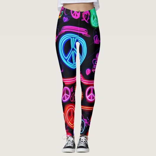 Neon Peace Symbolmuster Leggings (Vorderseite)