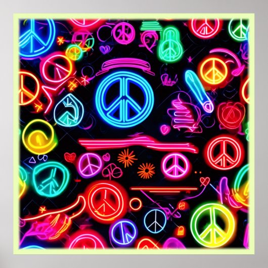 Neon Peace Symbolmuster Poster (Vorne)