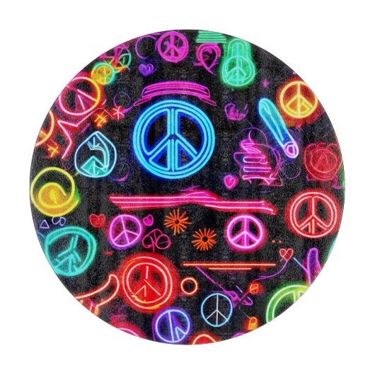 Neon Peace Symbolmuster Schneidebrett (Vorderseite)