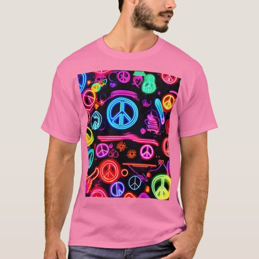 Neon Peace Symbolmuster T-Shirt (Vorderseite)