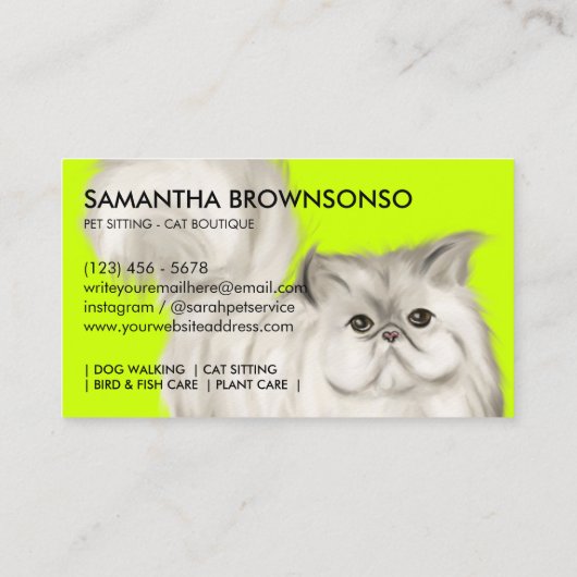 Neon Persian Cat Illustration Watercolor Visitenkarte (Rückseite)