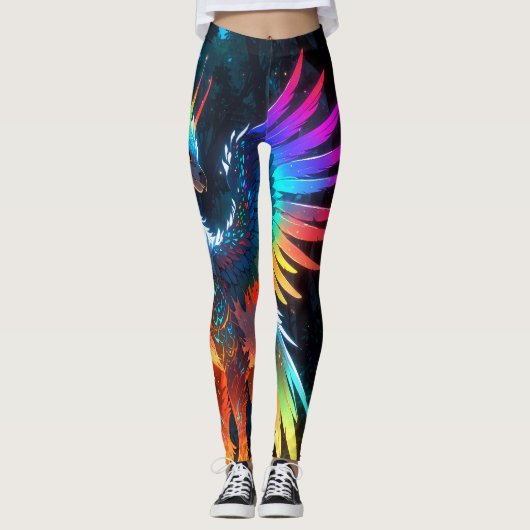 Neon Phoenix Bird Leggings (Vorderseite)