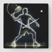 Neon Pickleball Player mit Paddel Quadratische Wanduhr (Vorderseite)