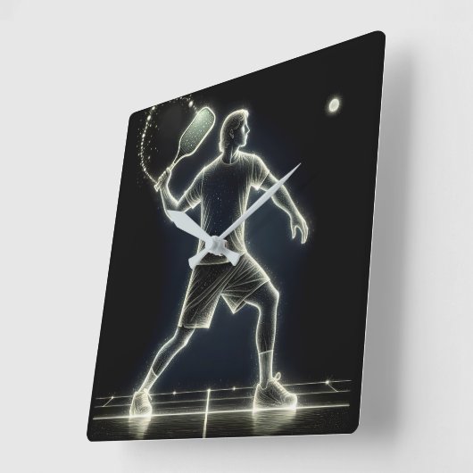 Neon Pickleball Player mit Paddel Quadratische Wanduhr (Winkel)