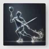 Neon Pickleball Player Quadratische Wanduhr (Vorderseite)