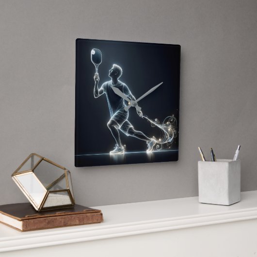 Neon Pickleball Player Quadratische Wanduhr (Büro)