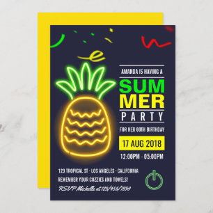 Neon Pineaple Sommer Geburtstagsparty Einladung