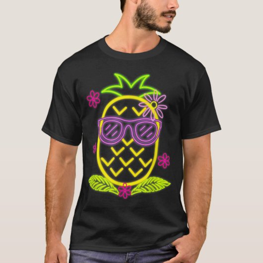 Neon Pineapple Summer Vibes Design T-Shirt (Vorderseite)