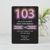 Neon Pink 103. Geburtstagsparty Einladung (Stehend Vorderseite)