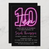 Neon Pink 10. Geburtstag Einladung (Vorne/Hinten)