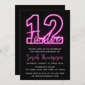 Neon Pink, 12. Geburtstag Einladung (Vorne/Hinten)