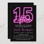 Neon Pink 15. Geburtstag Einladung (Vorne/Hinten)