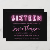 Neon Pink, 16. Geburtstag Einladung (Vorne/Hinten)