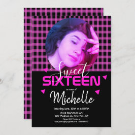 Neon Pink 16 . Geburtstag Foto Grid Einladung