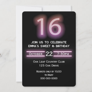 Neon Pink 16. Geburtstagsparty Einladung
