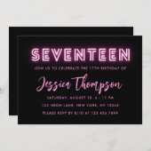 Neon Pink 17. Geburtstag Einladung (Vorne/Hinten)