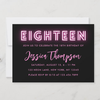 Neon Pink 18. Geburtstag Einladung