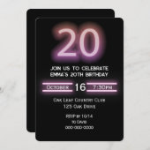 Neon Pink 20. Geburtstagsparty Einladung (Vorne/Hinten)