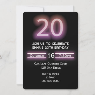 Neon Pink 20. Geburtstagsparty Einladung