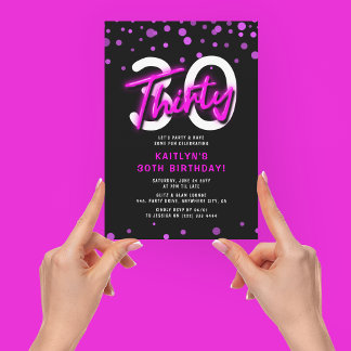 Neon Pink 30. Geburtstag Party Einladung