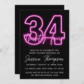 Neon Pink 34. Geburtstag Einladung (Vorne/Hinten)