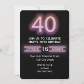Neon Pink 40. Geburtstag Party Einladung (Vorderseite)