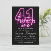 Neon Pink 41. Geburtstag Einladung (Stehend Vorderseite)