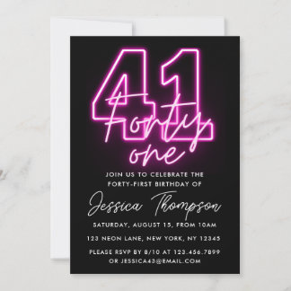 Neon Pink 41. Geburtstag Einladung