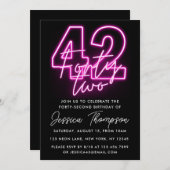 Neon Pink 42. Geburtstag Einladung (Vorne/Hinten)