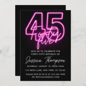 Neon Pink 45. Geburtstag Einladung (Vorne/Hinten)