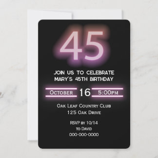 Neon Pink 45. Geburtstagsparty Einladung