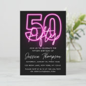 Neon Pink 50. Geburtstag Einladung (Stehend Vorderseite)