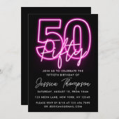 Neon Pink 50. Geburtstag Einladung (Vorne/Hinten)