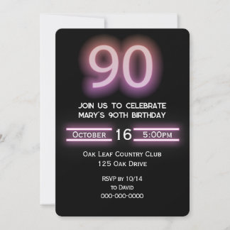 Neon Pink 90. Geburtstagsparty Einladung
