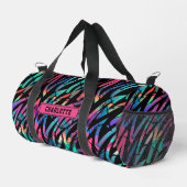 Neon Pink Abstrakt Grunge Streifen Giro del Mali Duffle Bag (Rechte Ecke)
