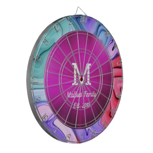 Neon Pink Abstrakt Waves Familienspiel Dartboard Dartscheibe (Vorderseite Links)