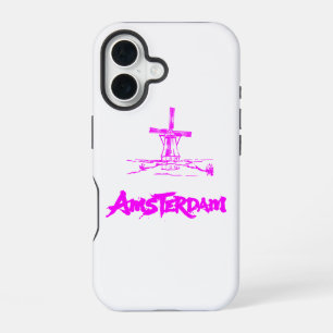 Neon Pink Amsterdam Windmühle Skizze Modern Schwar iPhone 16 Hülle