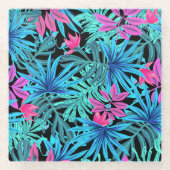 Neon Pink and Blue Tropical Plant Pattern Glasuntersetzer (Vorderseite)
