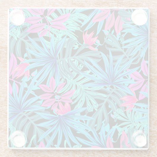 Neon Pink and Blue Tropical Plant Pattern Glasuntersetzer (Rückseite)