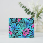 Neon Pink and Blue Tropical Plant Pattern Postkarte (Stehend Vorderseite)