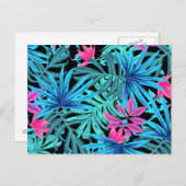 Neon Pink and Blue Tropical Plant Pattern Postkarte (Vorne/Hinten)