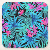 Neon Pink and Blue Tropical Plant Pattern Rechteckiger Pappuntersetzer (Vorderseite)